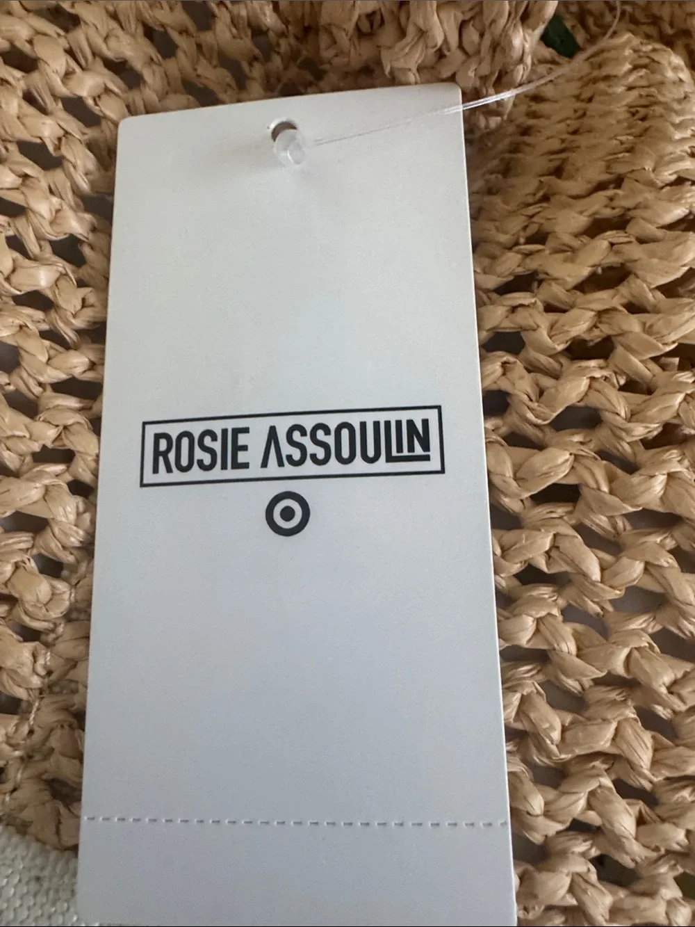 Rosie Assoulin x Target Straw & Cream Drawstring Bag w/Green Trim& Handle NWT